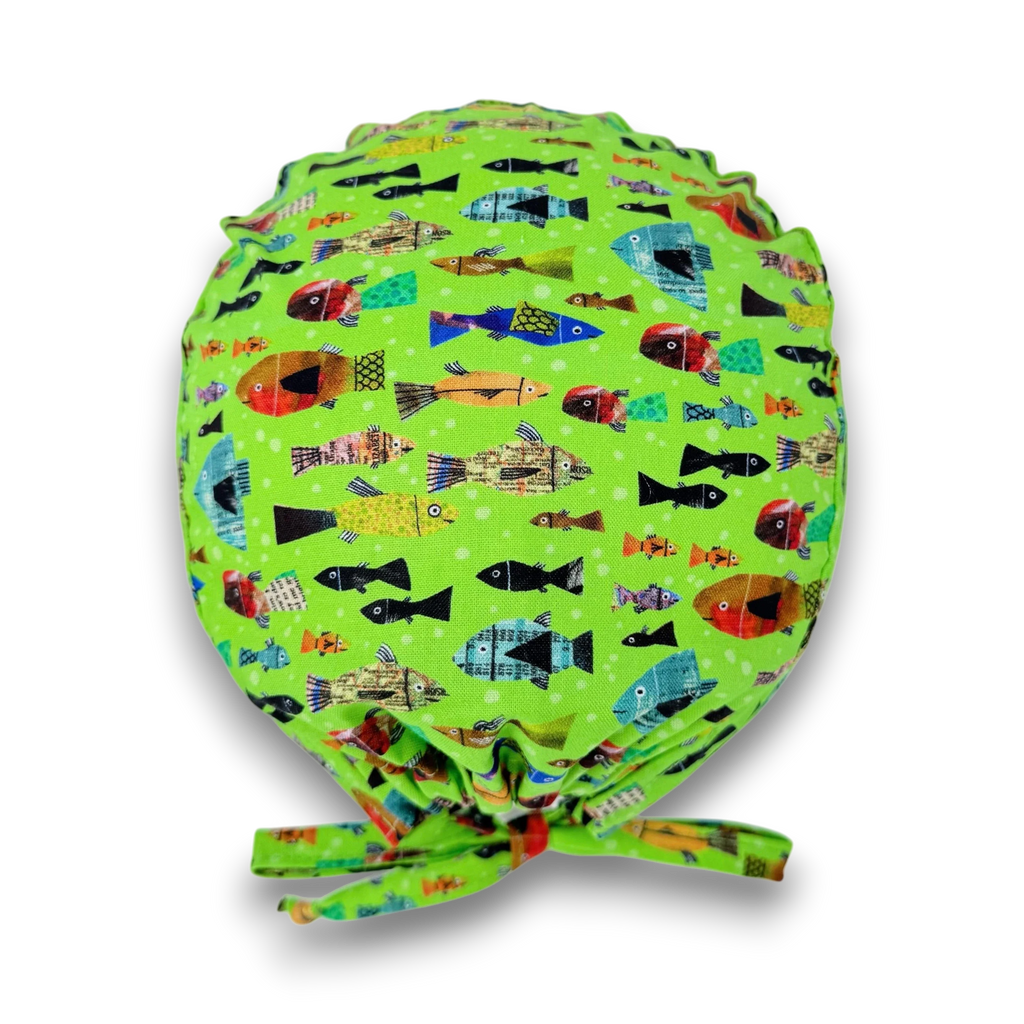 Fish Skull tie-back style surgical scrub cap for men by Paradise Caps.