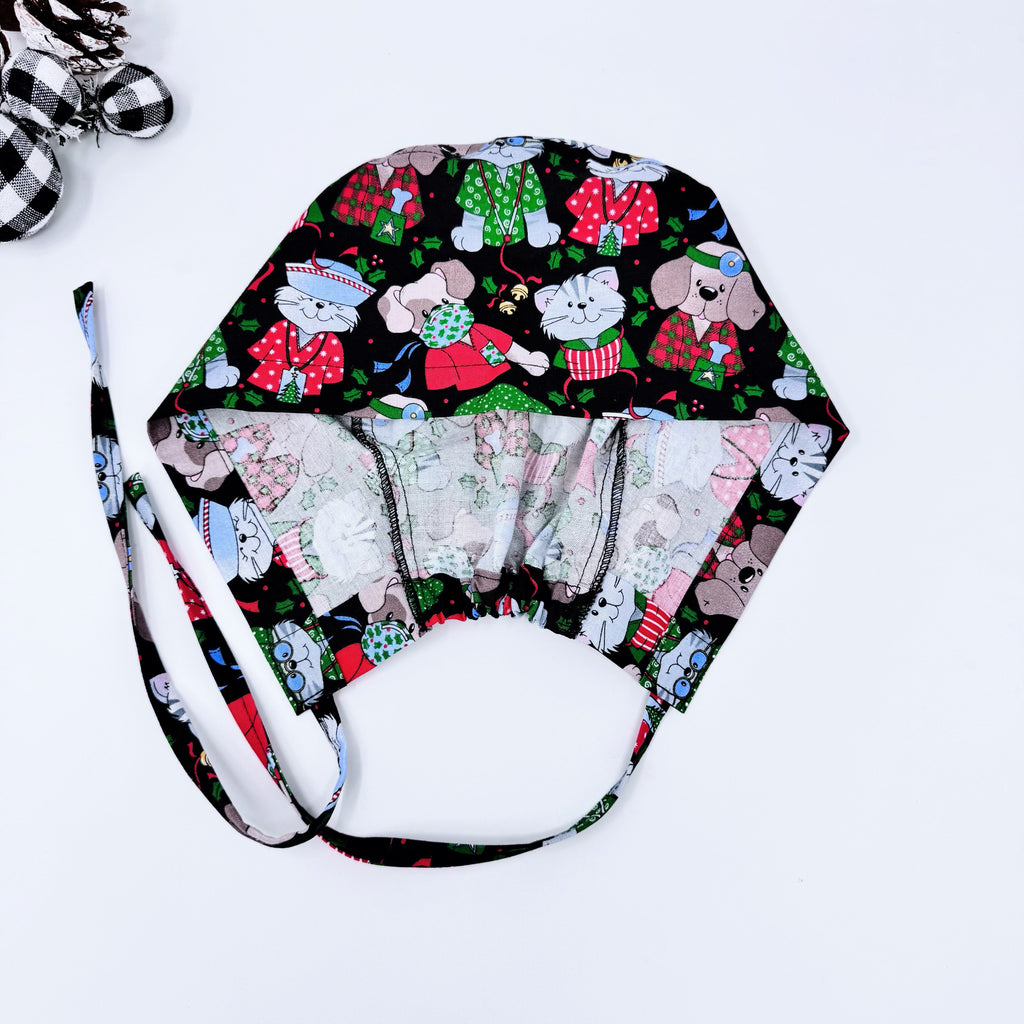 Funny Christmas Skull tie-back style surgical scrub cap for men by Paradise Caps.