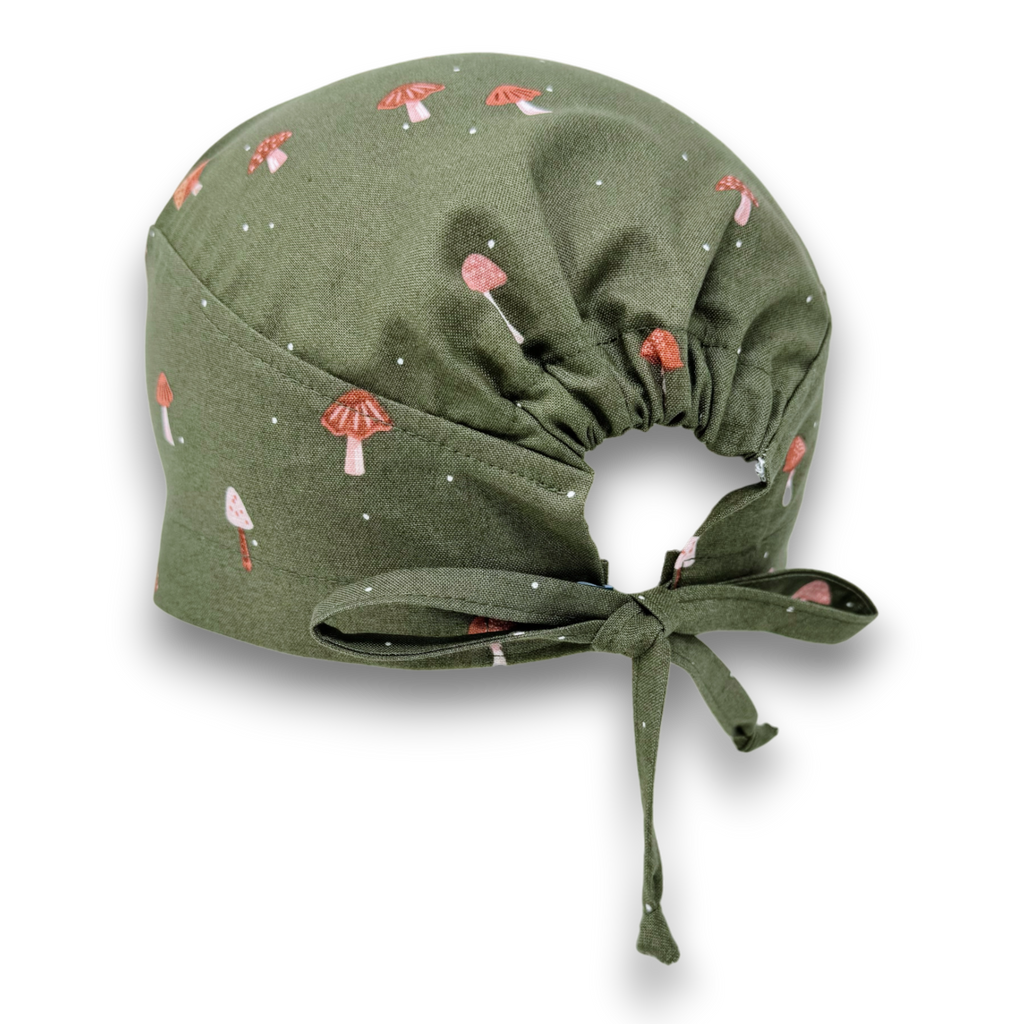 Autumn Mushroom Skull tie-back style surgical scrub cap for men by Paradise Caps.